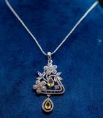 American diamond (cz) silver plated pendant set with earrings pendant blue diamond necklace