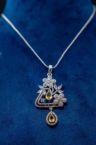 American diamond (cz) silver plated pendant set with earrings pendant blue diamond necklace