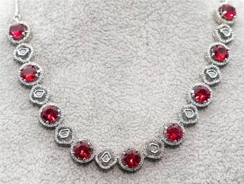 Diamond jewellery cubic zirconia necklace set bridal wedding indian single line necklace 2