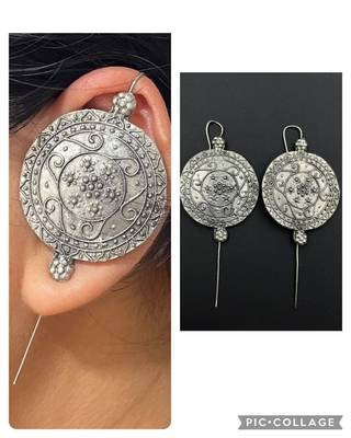 Silver pin bugadi earrings oxidized stud earrings indian boho jewelry silver hippie jewelry 1