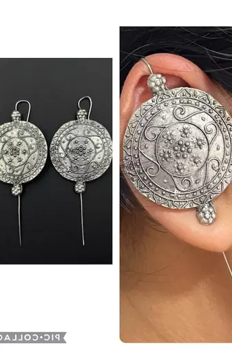Silver pin bugadi earrings oxidized stud earrings indian boho jewelry silver hippie jewelry