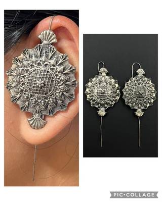 Silver pin bugadi earrings oxidized stud earrings indian boho jewelry silver hippie jewelry 1