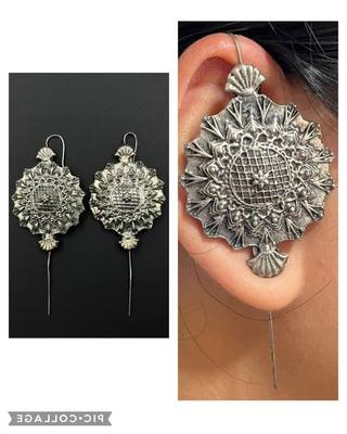 Silver pin bugadi earrings oxidized stud earrings indian boho jewelry silver hippie jewelry 2