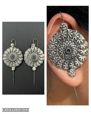 Silver pin bugadi earrings oxidized stud earrings indian boho jewelry silver hippie jewelry 2