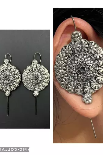 Silver pin bugadi earrings oxidized stud earrings indian boho jewelry silver hippie jewelry