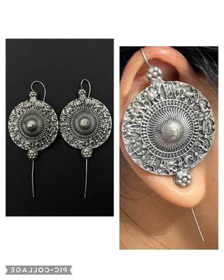 Silver pin bugadi earrings oxidized stud earrings indian boho jewelry silver hippie jewelry 2