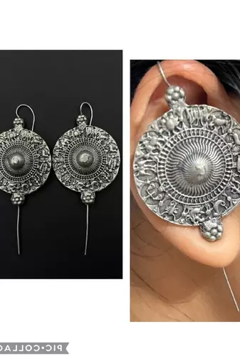 Silver pin bugadi earrings oxidized stud earrings indian boho jewelry silver hippie jewelry