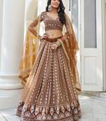 Beige Soft Net Embroidered Lehenga Choli With Dupatta For Wedding 