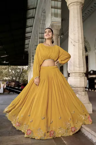 Sequins and Thread Embroidery Work Georgette Cord set Lehenga