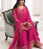 Rani pink chinon digital embroidery designer sharara suit