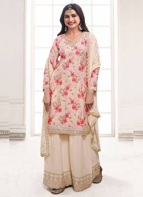 Off white chinon digital embroidery designer sharara suit 1