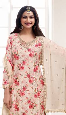 Off white chinon digital embroidery designer sharara suit 2
