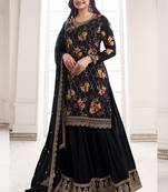 Black chinon digital embroidery designer sharara suit