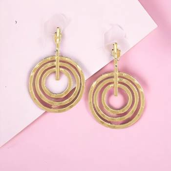 Matte gold finish round drop design earrings 1