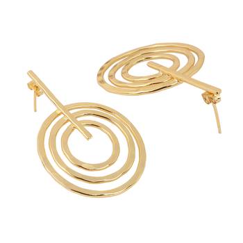 Matte gold finish round drop design earrings 3