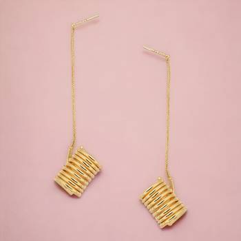 Matte gold finish long drop wire design earrings 1