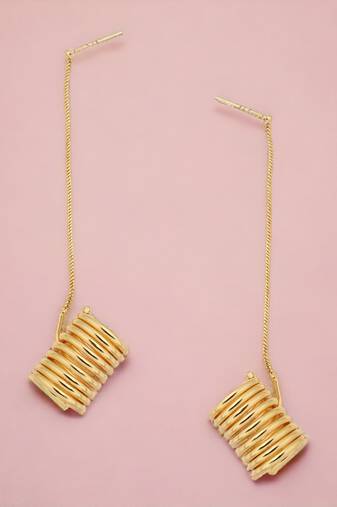 Matte gold finish long drop wire design earrings