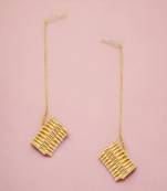 Matte gold finish long drop wire design earrings