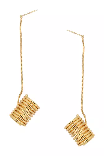 Matte gold finish long drop wire design earrings