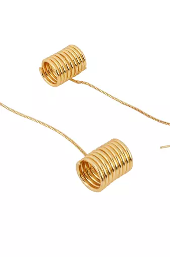 Matte gold finish long drop wire design earrings