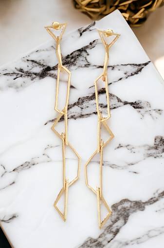 Pretty long matte gold finish earrings for partywear