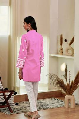 Pink colour ethnic resham work rayon fabric smart casual kurta 2