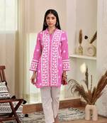 Pink colour ethnic resham work rayon fabric smart casual kurta