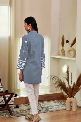 Grey colour ethnic resham work rayon fabric smart casual kurta 2