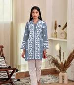 Grey colour ethnic resham work rayon fabric smart casual kurta