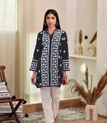 Navy blue colour ethnic resham work rayon fabric smart casual kurta