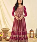 Pink Embroidered Georgette Stitched Anarkali Suit Up To 42" Size
