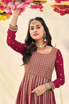 Pink Embroidered Georgette Stitched Anarkali Suit Up To 42" Size 2