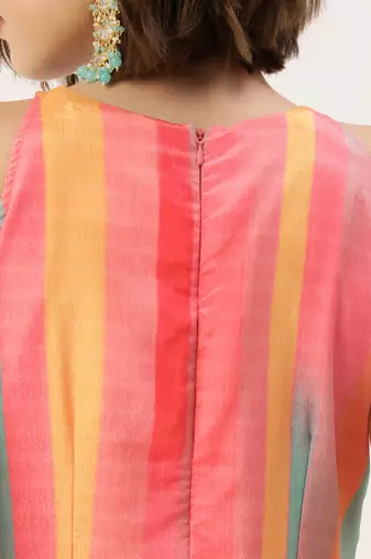 Ethnovog ready to wear multicolor print  chinon dress