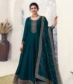Rama colour heavy zari embroidery work silk georgette fabric designer anarkali dress