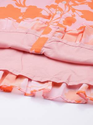 Ethnovog ready to wear pink n orange printed georgette dress 5