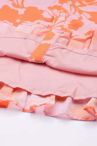 Ethnovog ready to wear pink n orange printed georgette dress