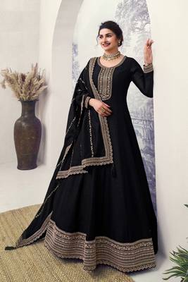 Black colour heavy zari embroidery work silk georgette fabric designer anarkali dress 1