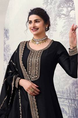 Black colour heavy zari embroidery work silk georgette fabric designer anarkali dress 2