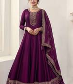 Purple colour heavy zari embroidery work silk georgette fabric designer anarkali dress
