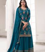 Aqua blue colour designer bollywood style ethnic sharara dress for wedding looks
