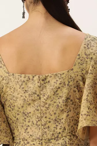 Ethnovog ready to wear beige rayon printed dress