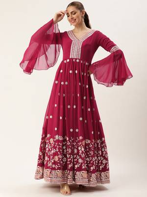 Ethnovog ready to wear pink georgette embroidered gown 5