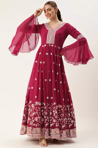 Ethnovog ready to wear pink georgette embroidered gown