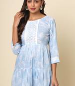 Sky blue colour beautiful floral print short kurti for casual looks