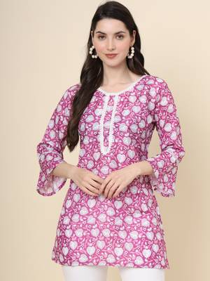 Purple colour cotton fabric smart summer looks short kurti 1