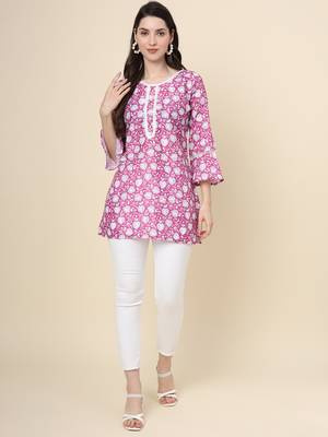 Purple colour cotton fabric smart summer looks short kurti 5