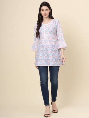 Multy colour cotton fabric smart summer looks short kurti 5