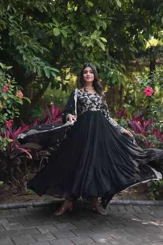 Black colour looking girlish partywear gown with dupatta