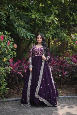 Wine colour looking girlish partywear gown with dupatta 1
