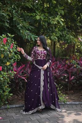Wine colour looking girlish partywear gown with dupatta 4